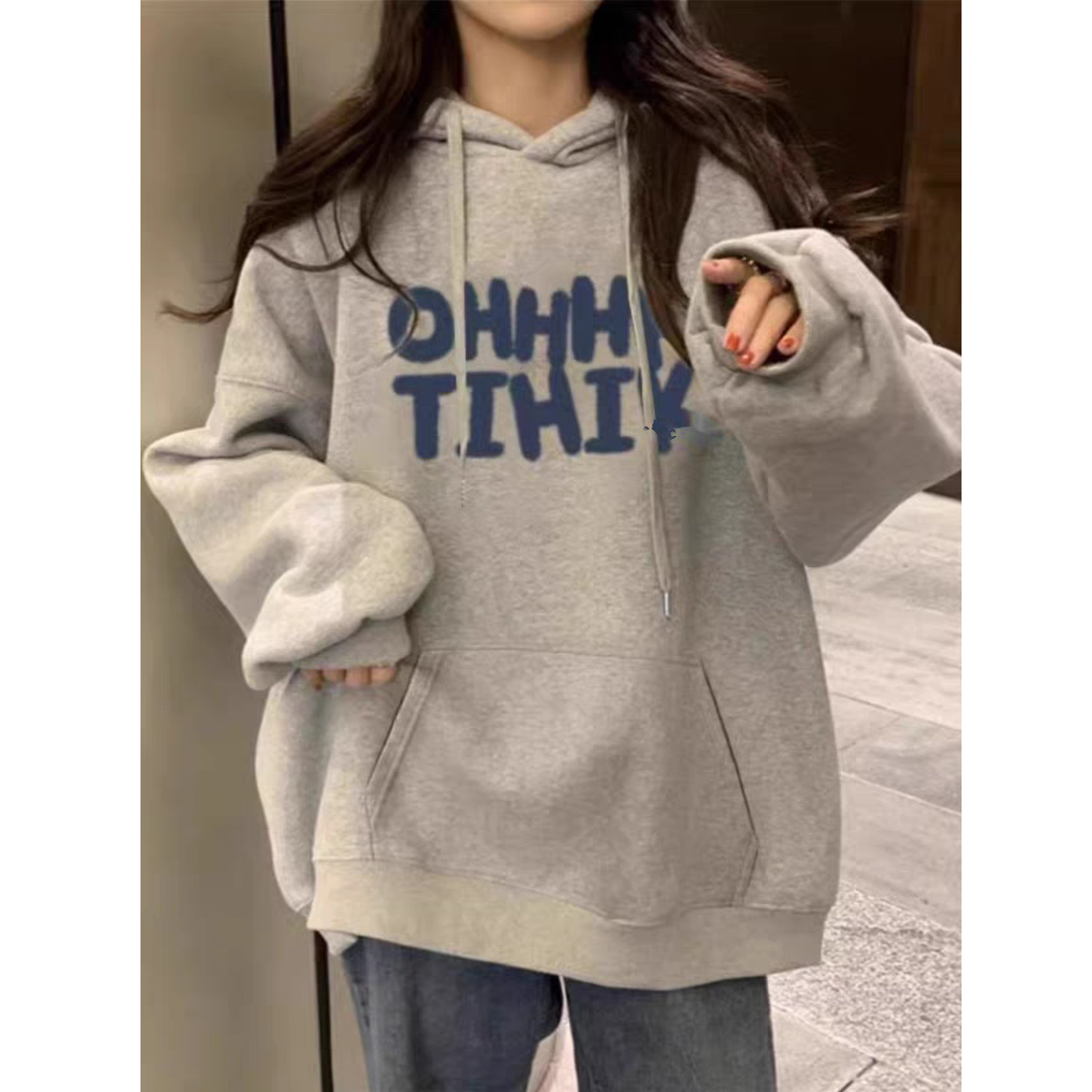 慵懒风秋冬连帽卫衣圆领宽松休闲百搭字母印花长袖男女同款简约