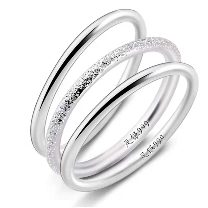 足银戒指 三生三世素圈戒指足银女款简约古法素款光面磨砂指环