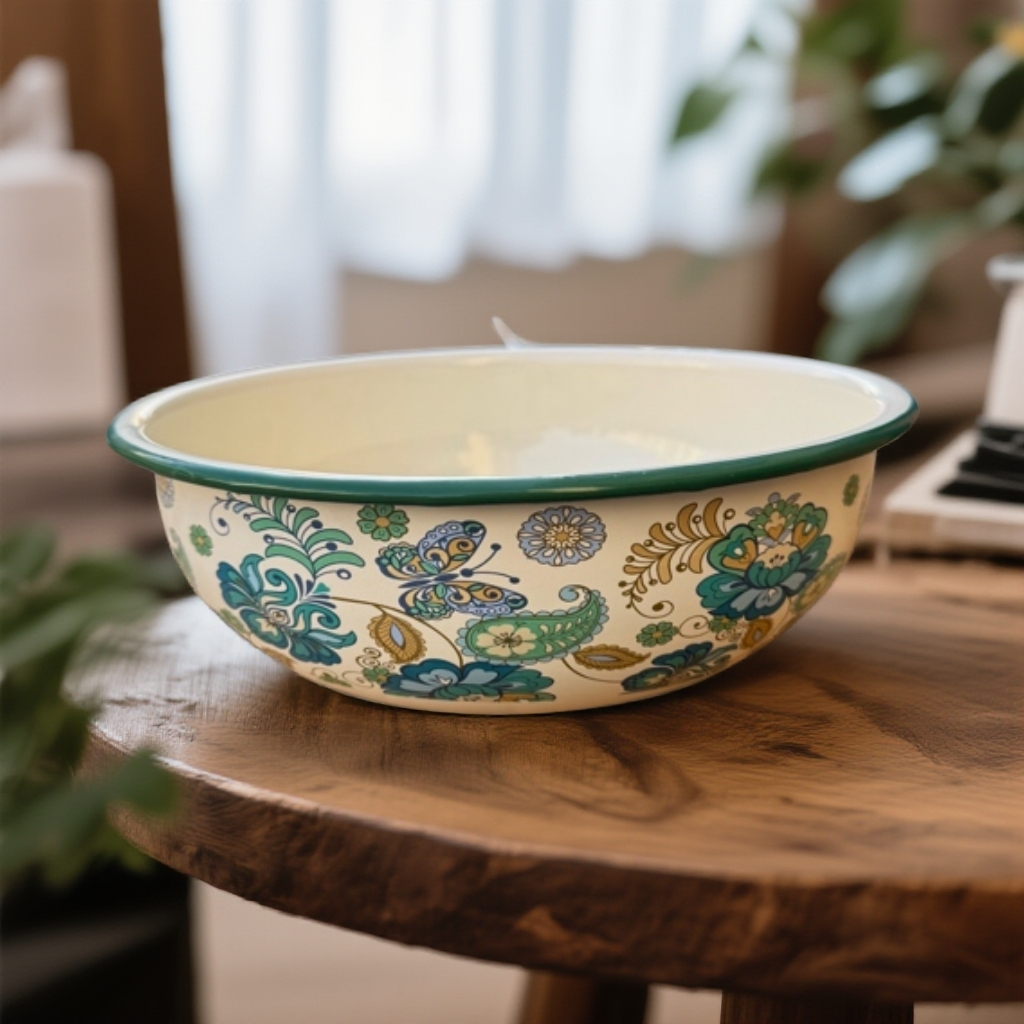 （微瑕款介意勿拍）加厚搪瓷元宝盆复古搪瓷汤盆家用搅拌碗厨房搅拌