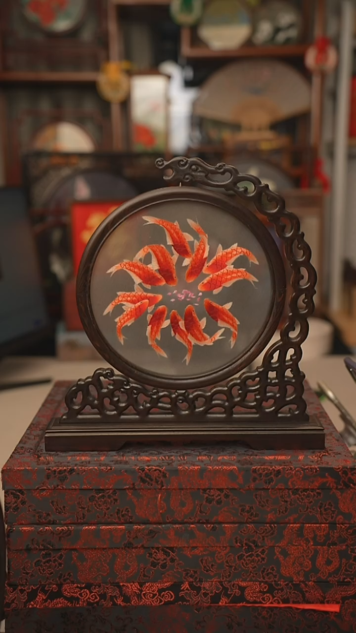 扇子摆件摆台双面绣花