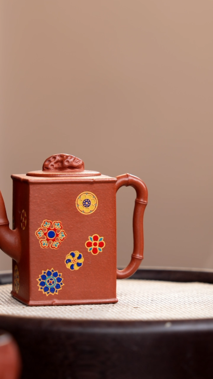 【闪购商品】紫砂茶壶降坡泥小四方竹节珐琅彩