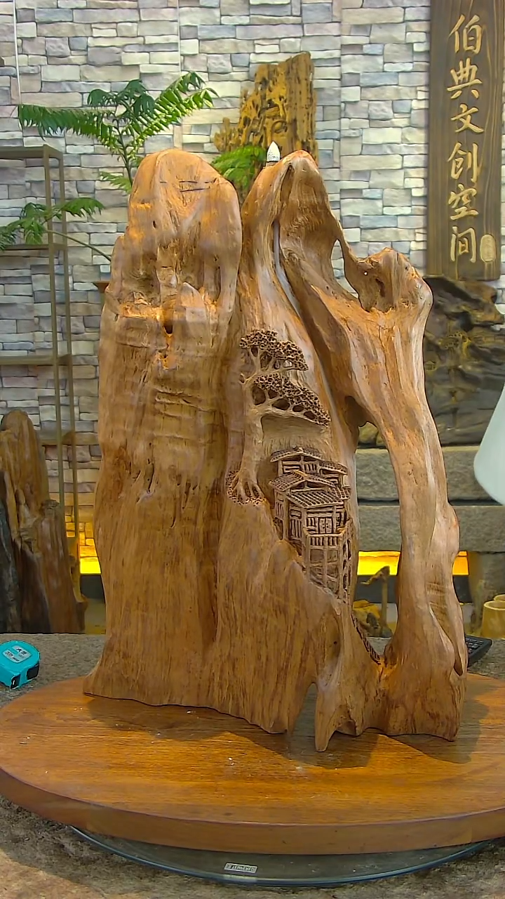 木红柯木山水摆件