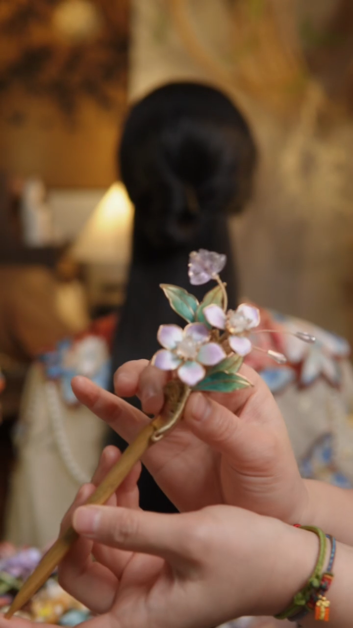 木非遗绒花工艺紫色系简约款