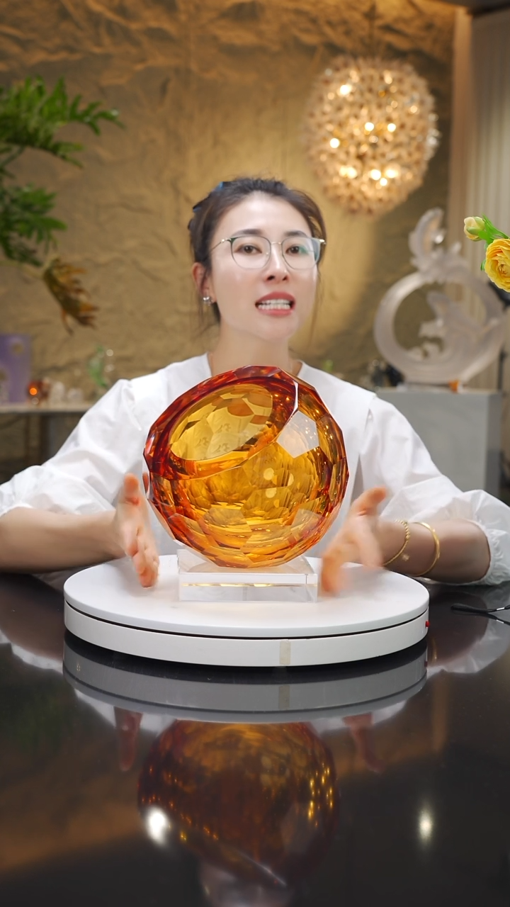 瓷片福利琥珀切面果碗带底座