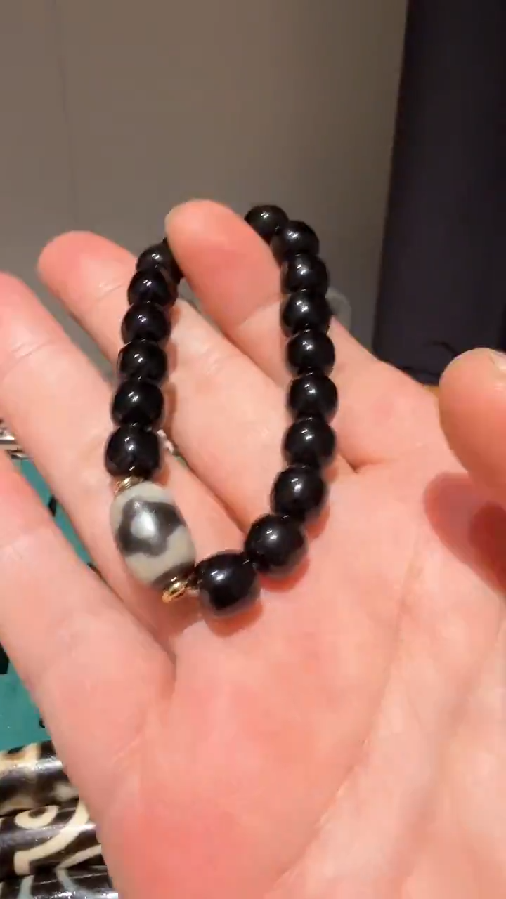 未镶嵌珠子玛瑙/玉髓极品黑曜石手串多样性发K002