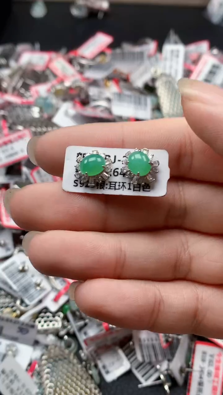 银S925镶嵌戒指翡翠天然A货缅甸翡翠