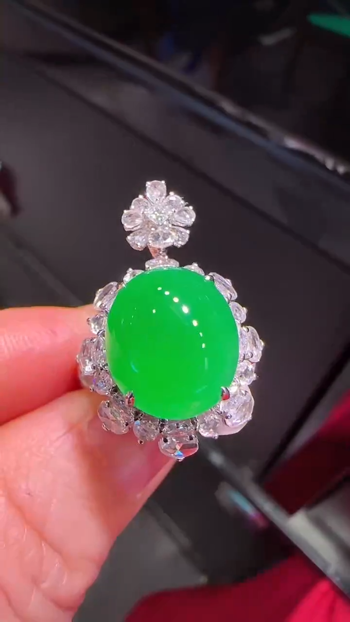 【闪购商品】翡翠吊坠(不含链)18K金镶嵌戒指 吊坠 两用款