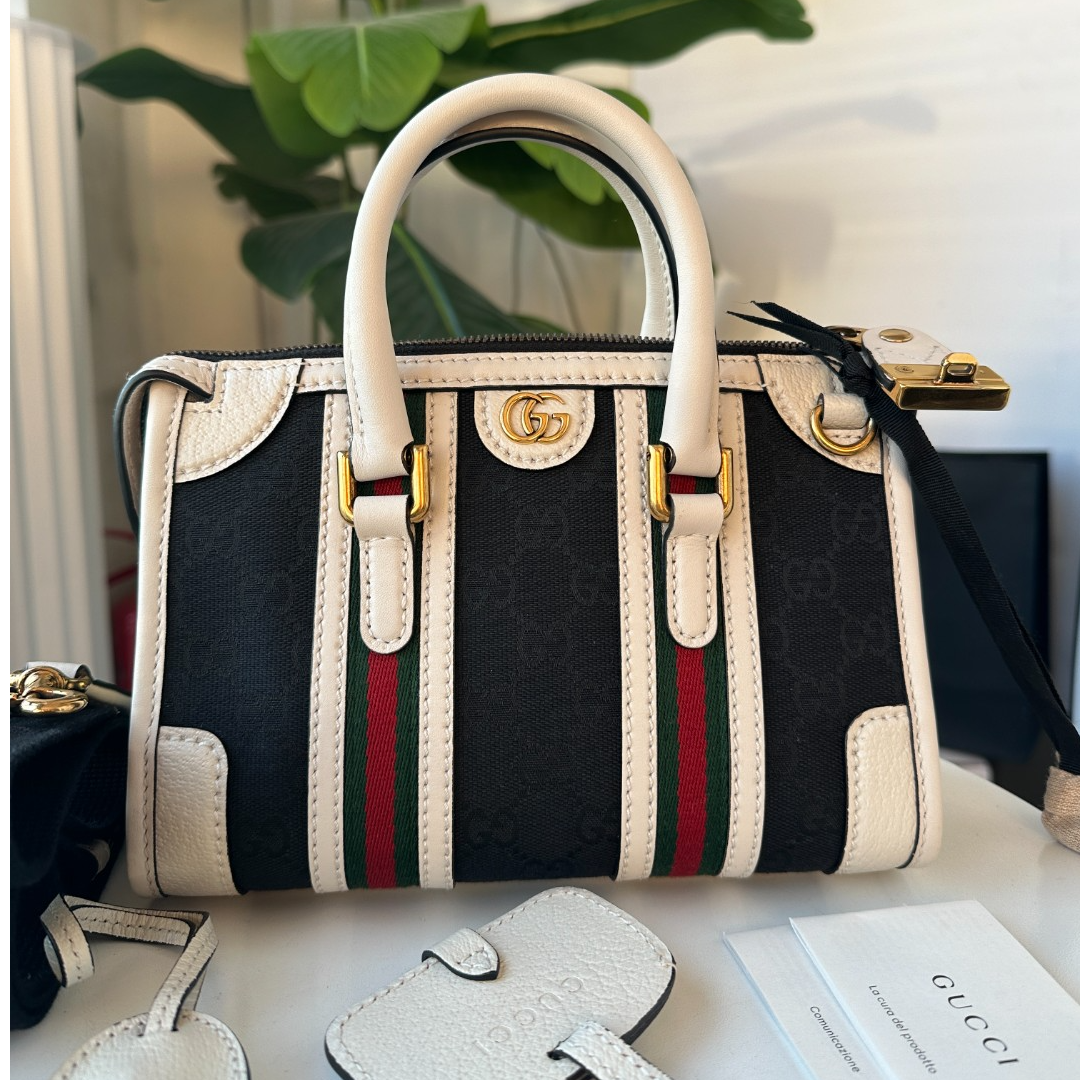 95新 GUCCI/古驰 95新黑白拼色手提斜挎托特包