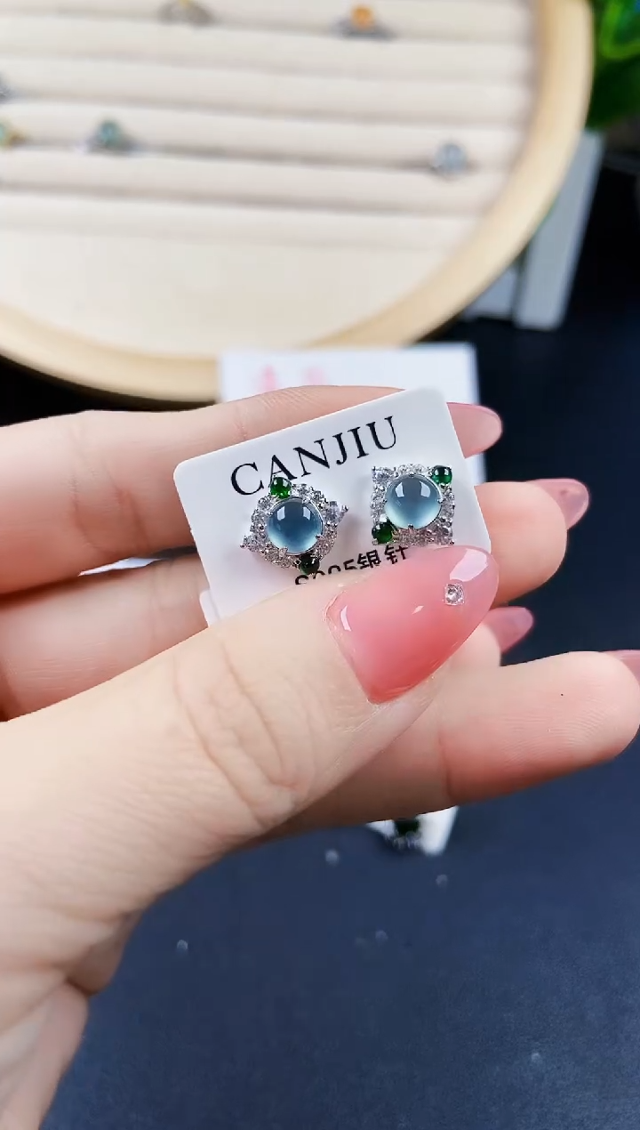 【闪购商品】翡翠耳饰银S925镶嵌12012120