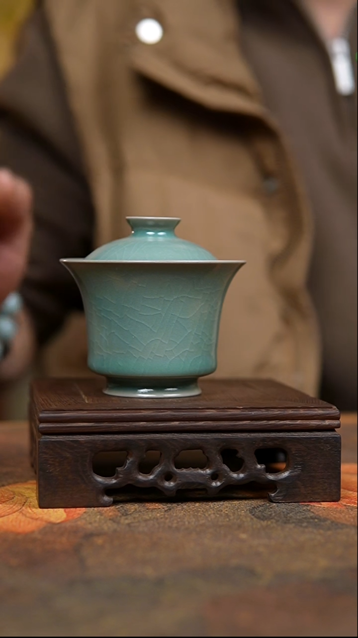 杯仿古翡翠绿釉两才盖碗一级礼盒