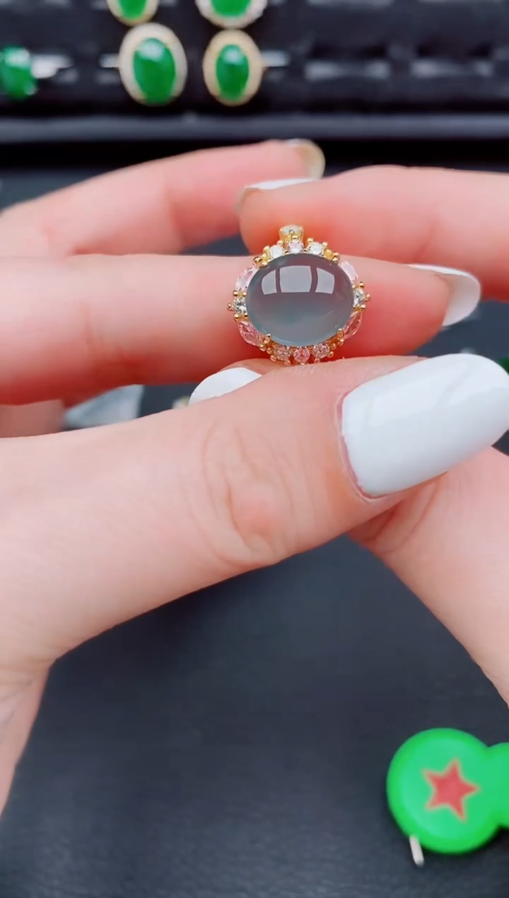 【闪购商品】翡翠戒指银S925镶嵌天然a货翡翠571