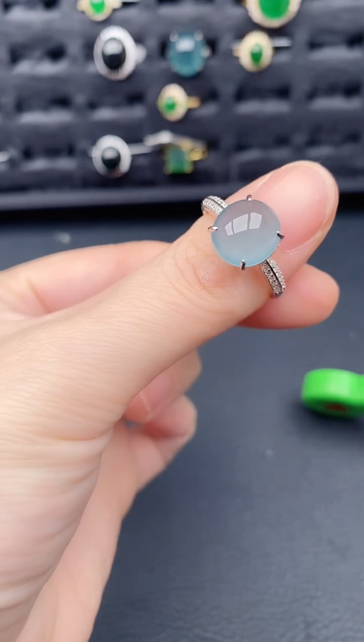 银S925镶嵌戒指翡翠天然a货翡翠522