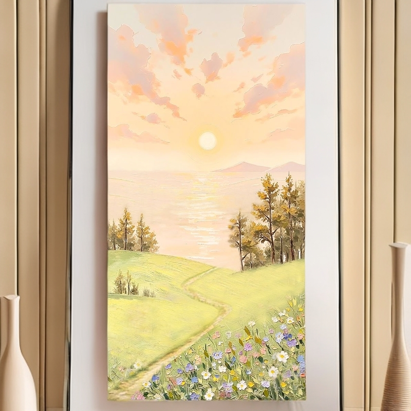 风景玄关肌理挂画奶油风纯手绘油画石英砂丙烯装饰玄关装饰画客厅