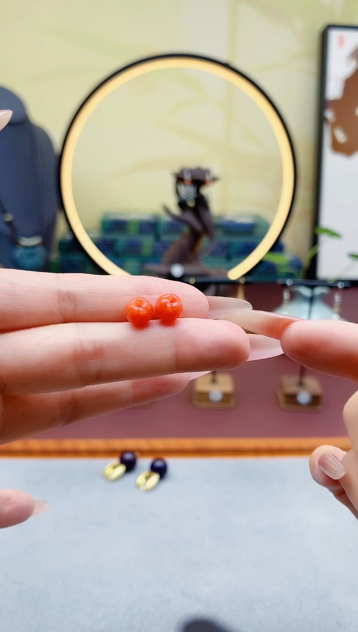 未镶嵌耳钉玛瑙/玉髓00南瓜耳钉红