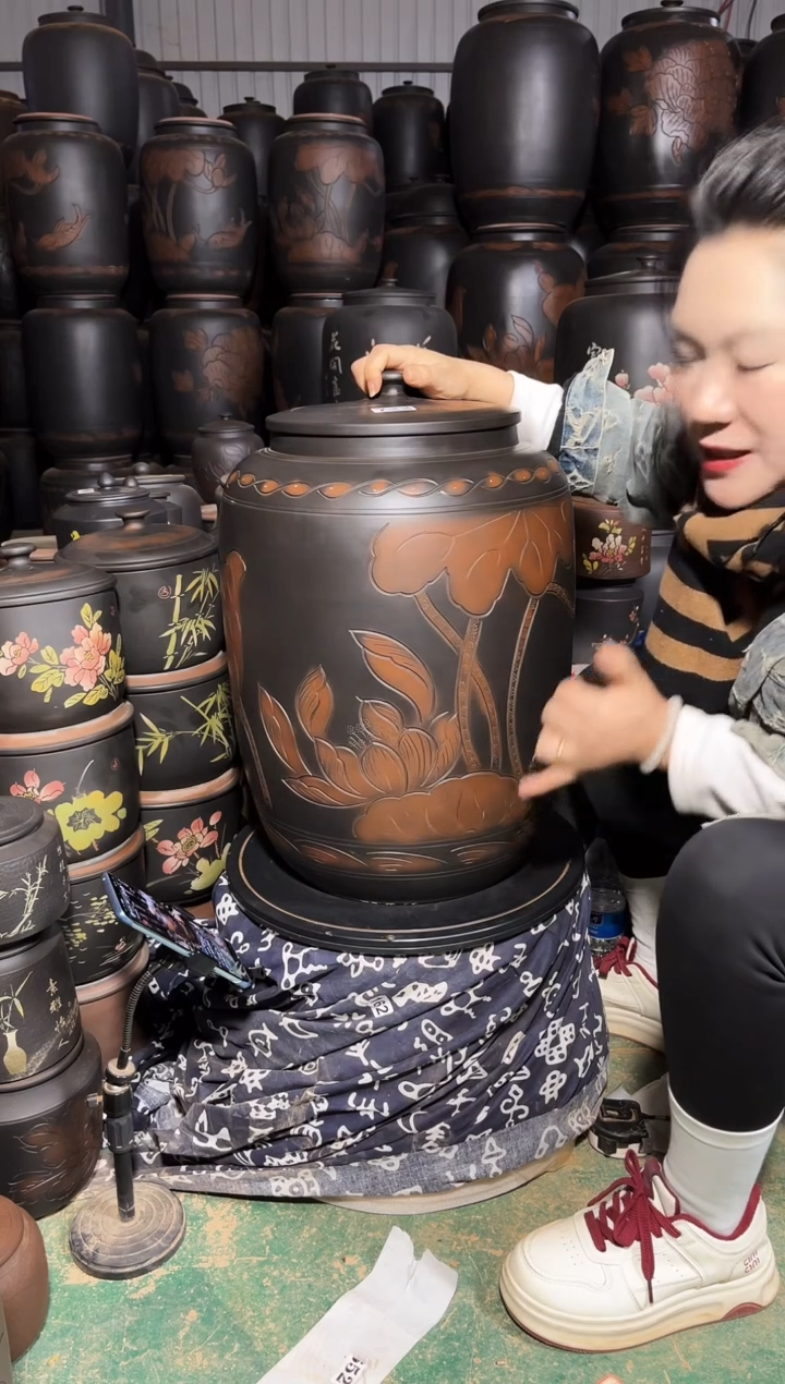 壶瑕疵茶缸高51cm 722 荷花  