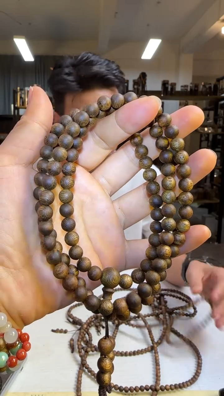 沉香手串99沉窖藏款国香绿棋沉香张勺子正圆珠7mm108颗多样性发1