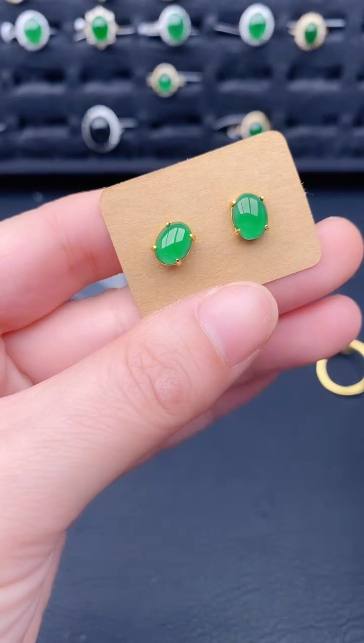 银S925镶嵌翡翠耳饰天然a货翡翠257