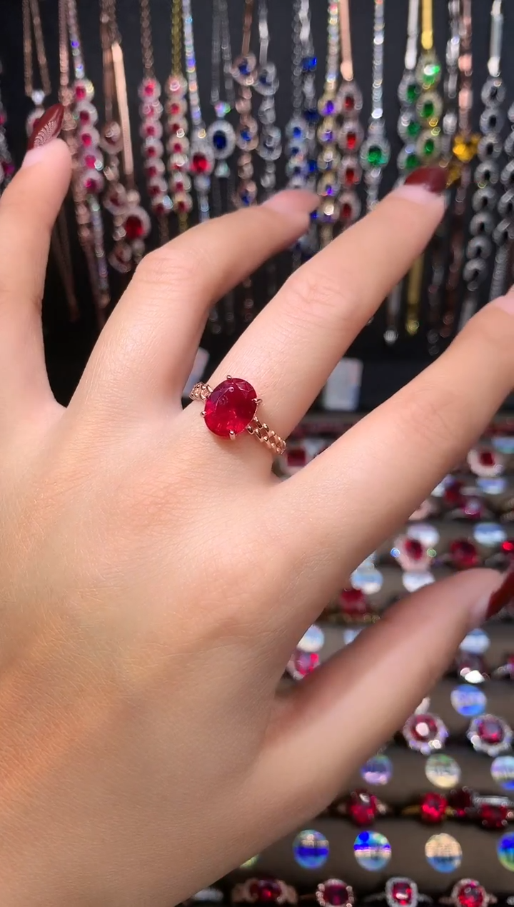 【闪购商品】红宝石戒指银S925镶嵌玫瑰金