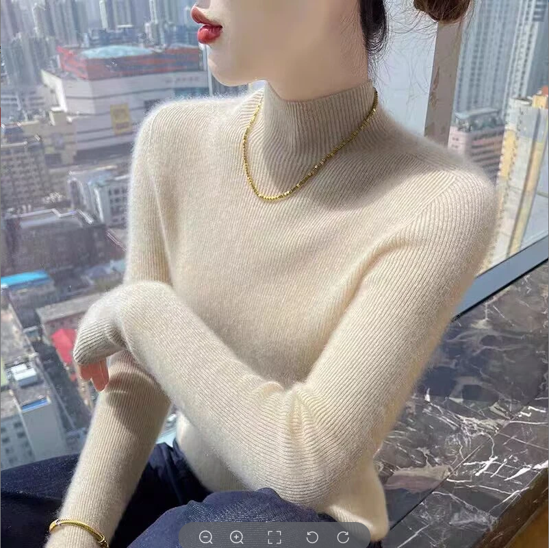 鄂尔多斯市新款无缝一线成衣半高领修身羊毛打底衫女秋冬款毛衣女