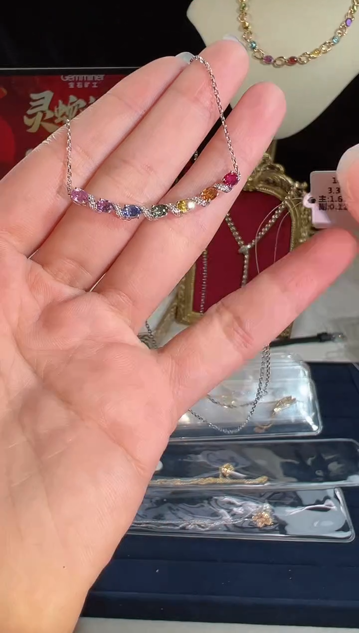 【闪购商品】彩色蓝宝石颈饰18K金镶嵌BN17665#-#67