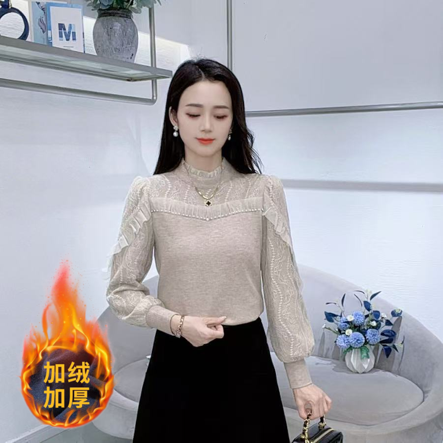 A7362-3新款拼接蕾丝长袖打底衫洋气上衣宽松显瘦
