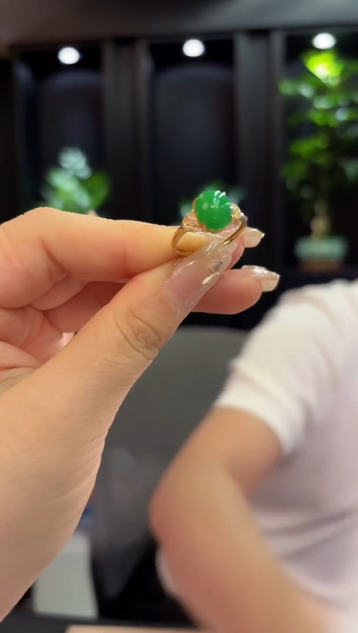18K金镶嵌戒指翡翠 缅料A货/支持复检/一件