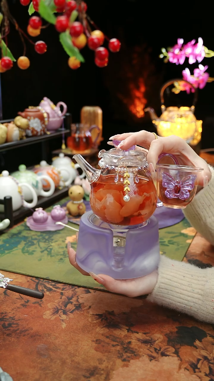 【闪购商品】紫色温茶台+茶壶+链子+杯子