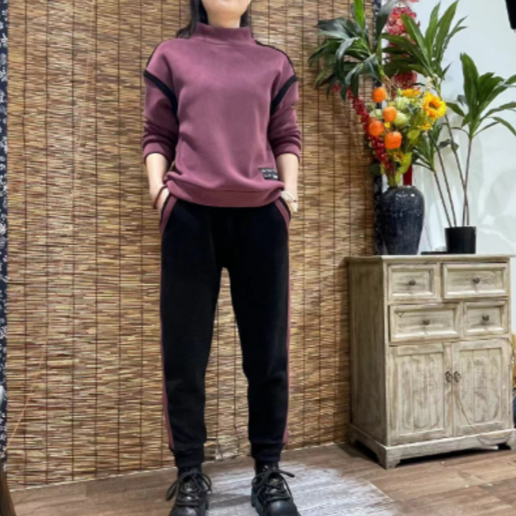 18240-5新款秋冬加绒休闲减龄百搭时尚洋气套装