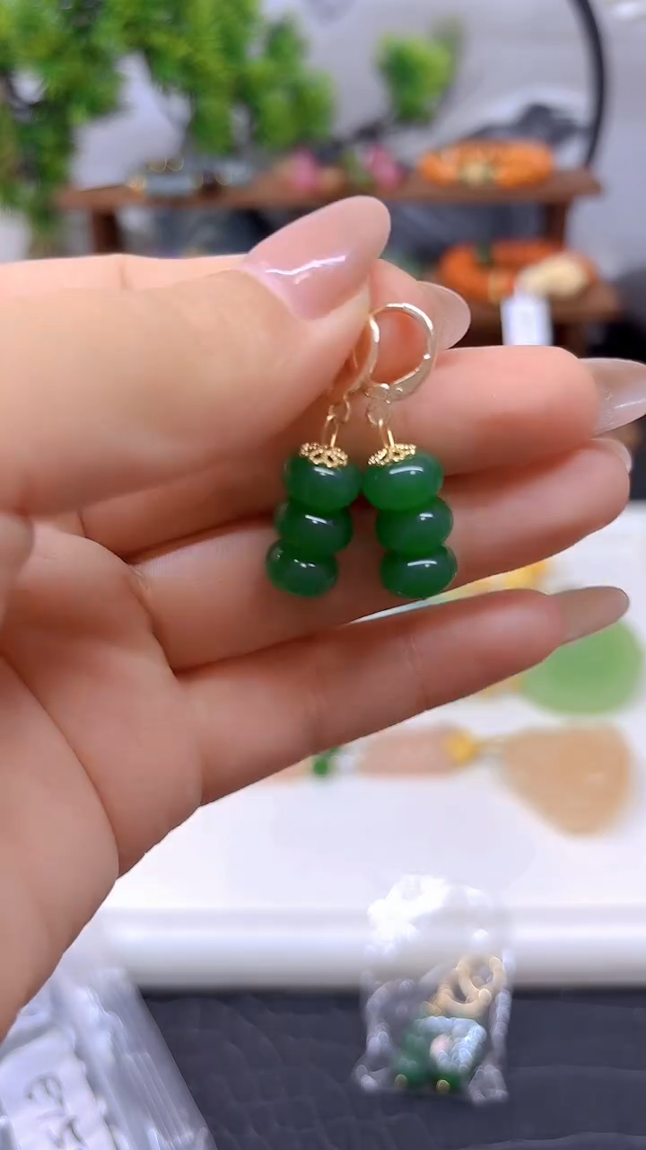 翡翠14K金镶嵌耳饰E750