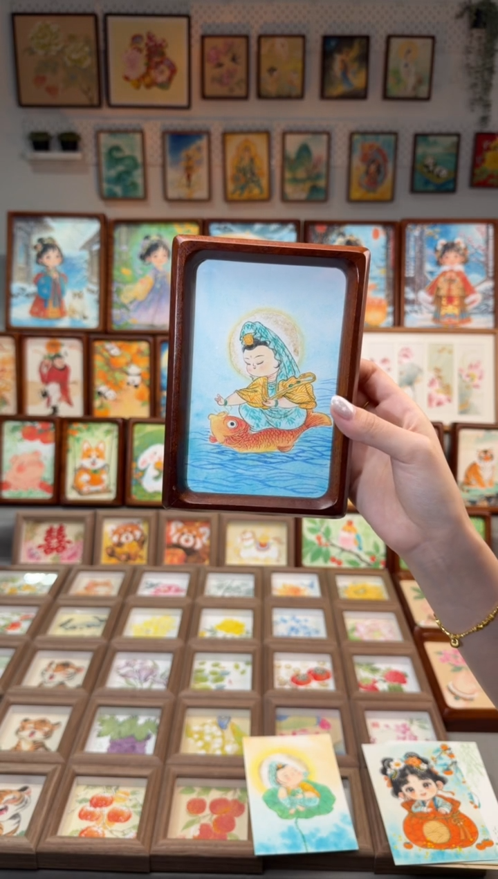 国画锦鲤观音 手绘国画6