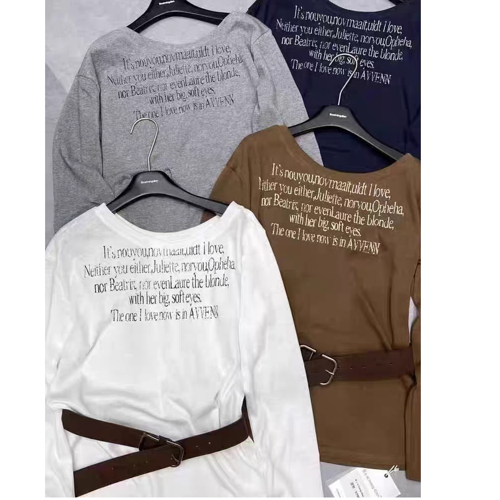 早秋莱赛尔天丝雪花棉韩系慵懒字母印花露肩T恤宽松休闲罩衫8129