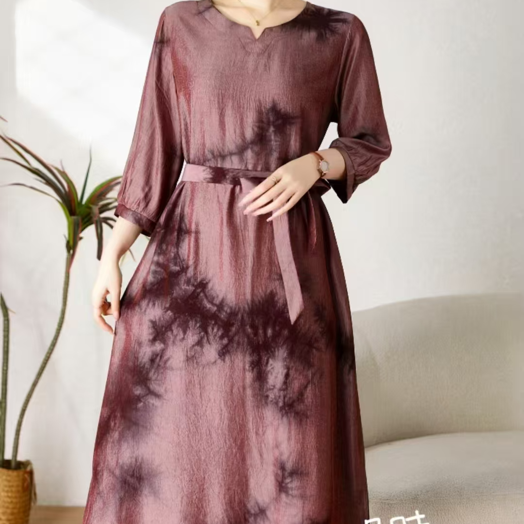 (M紫气东来） 时尚轻奢亲肤透气中长款连衣裙