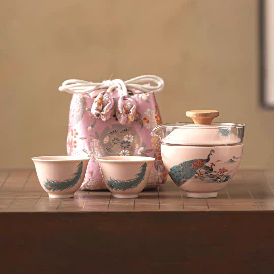 樱花粉孔雀旅行茶具户外快客杯DW-3010