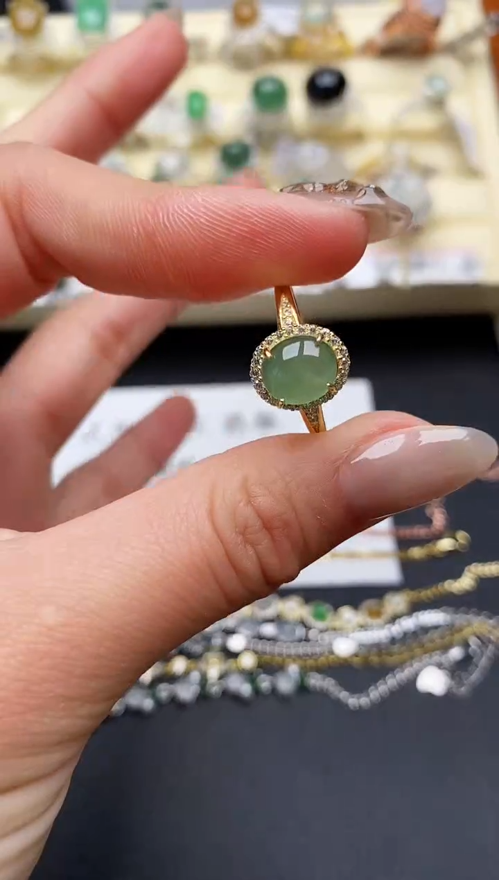 【闪购商品】翡翠戒指银S925镶嵌缅甸翡翠4   6+2