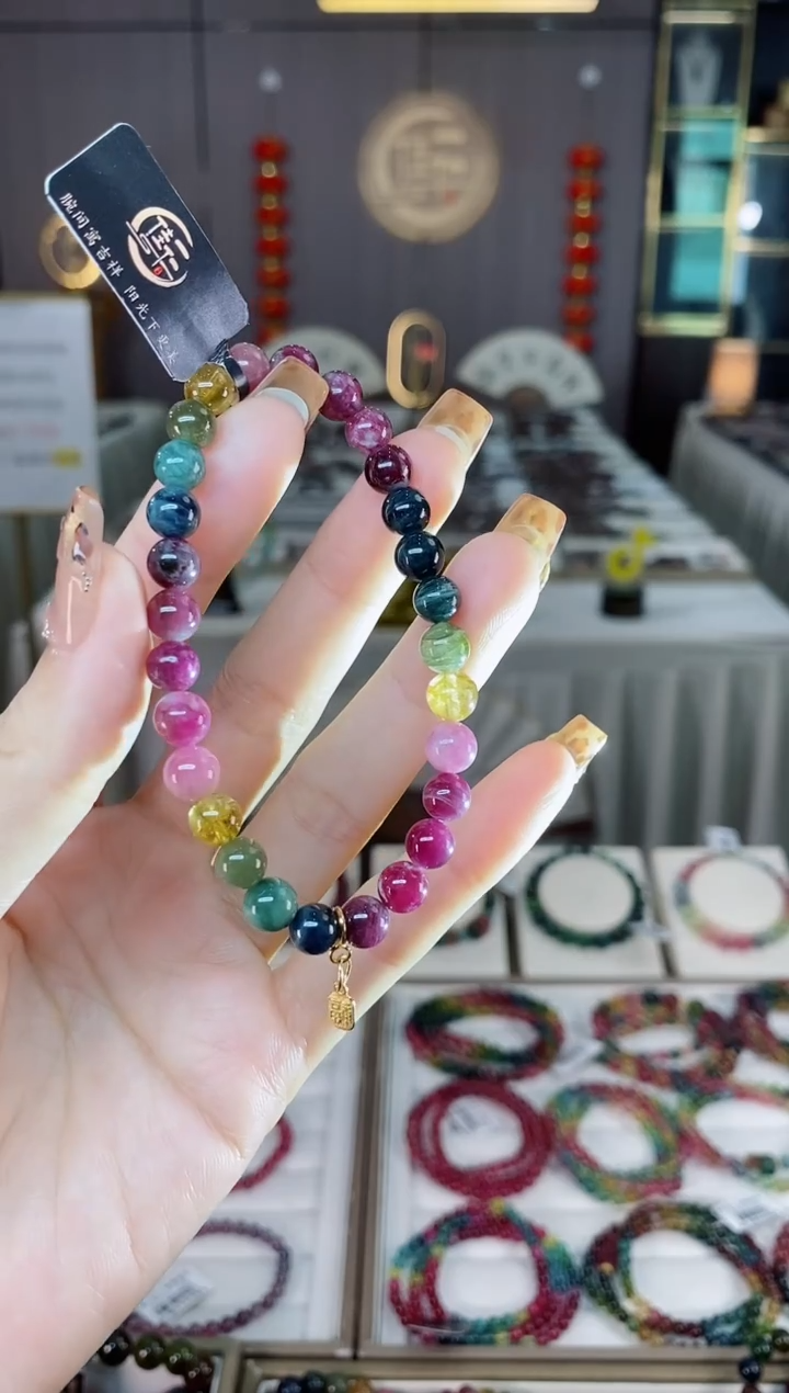 未镶嵌老矿碧玺彩虹单圈手串6mm+碧玺dan多样性发货一条