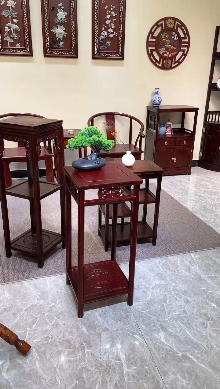 黑酸枝木类成套家具元宝花架