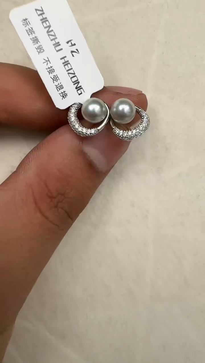 银S925镶嵌耳饰海水珍珠耳钉