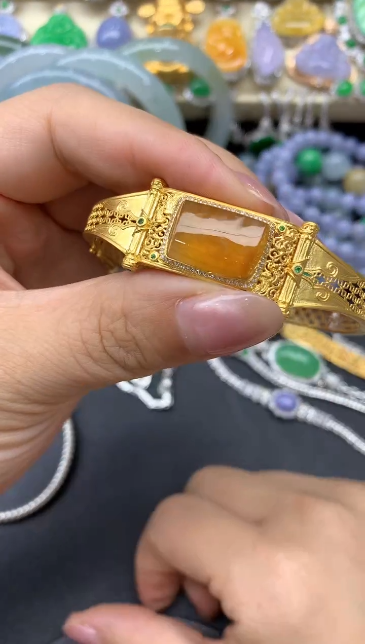 【闪购商品】翡翠手镯18K金镶嵌240-中国好珍宝