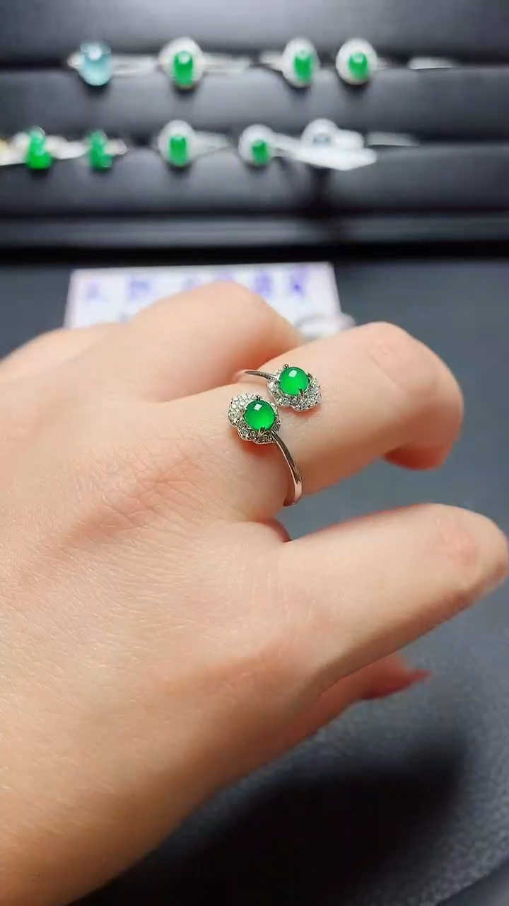 银S925镶嵌戒指翡翠天然翡翠A货s925银镶