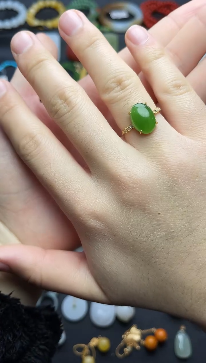 银S925镶嵌戒指和田玉蛋面戒指06