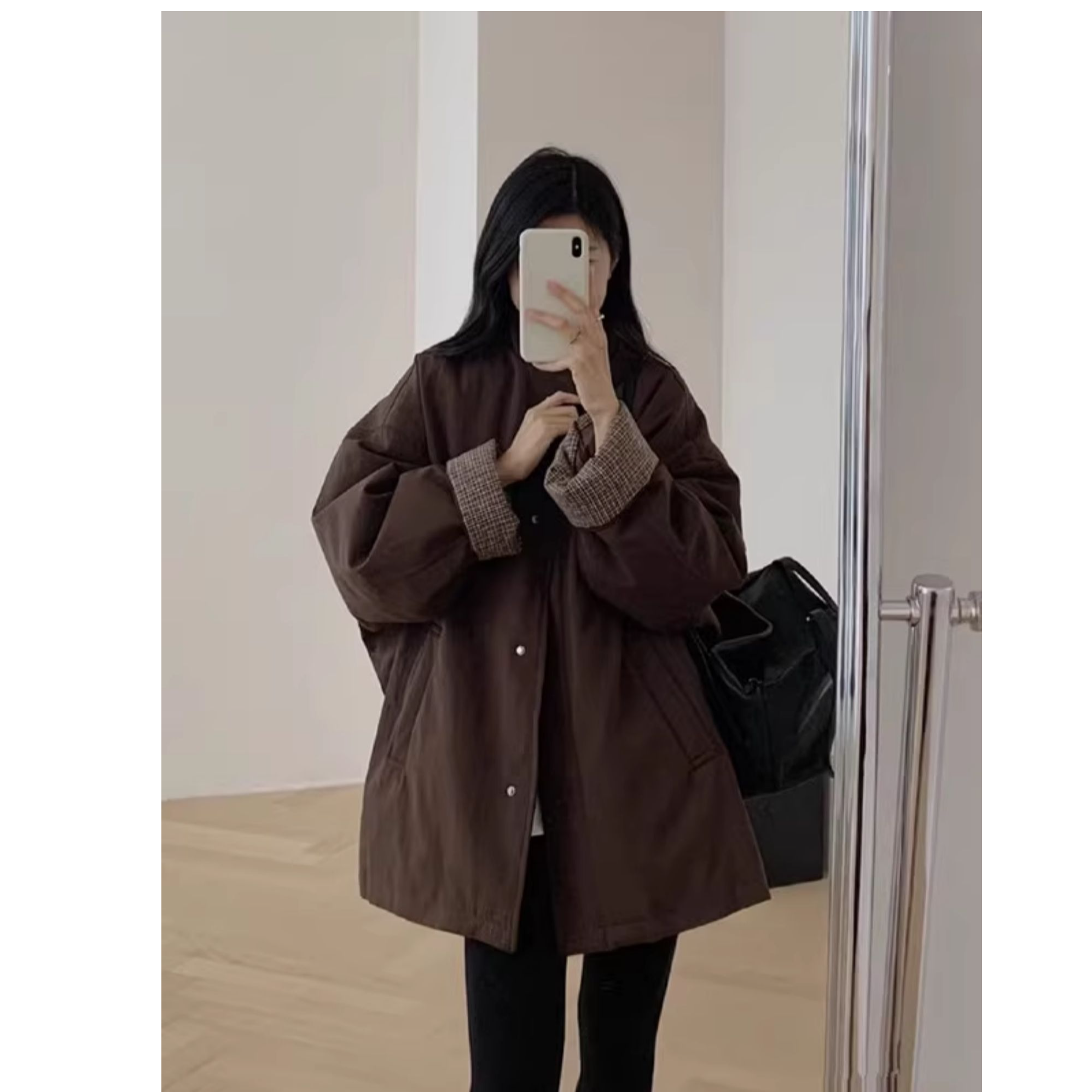 立领棉衣棉服女2025新款冬季休闲风宽松慵懒风中长款保暖夹棉外套