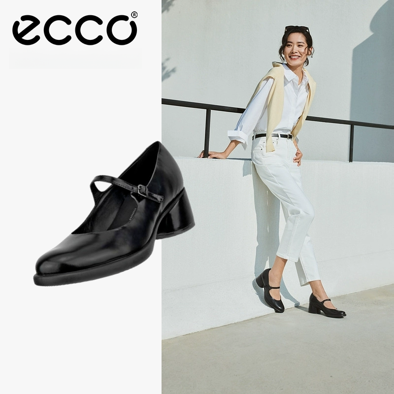 ECCO爱步女鞋玛丽珍鞋25新款流光风粗跟浅口单鞋雕塑奢华222503