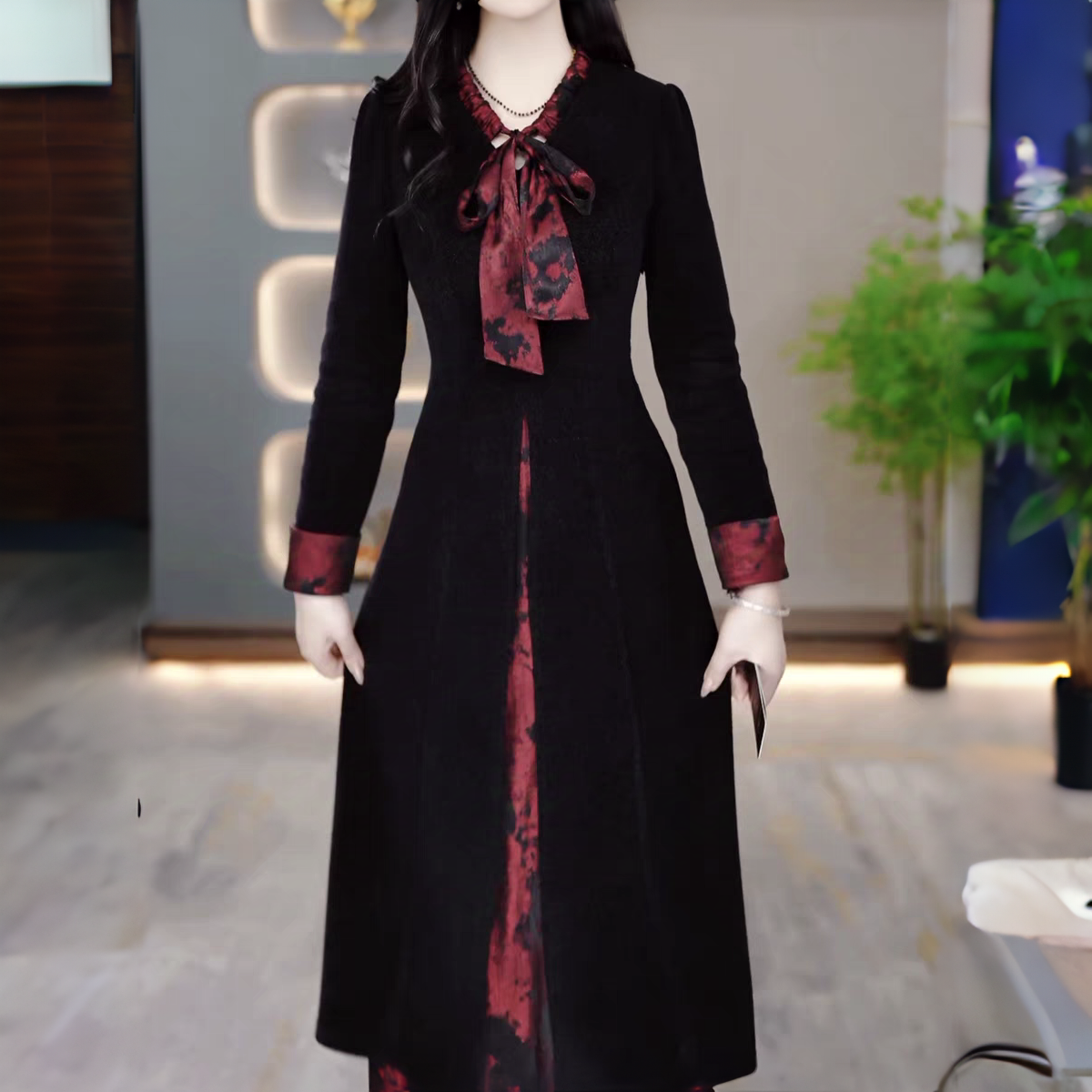 【衣雅严选】8089-1303#新款重磅植绒幻彩琉璃时尚款假两件连衣裙