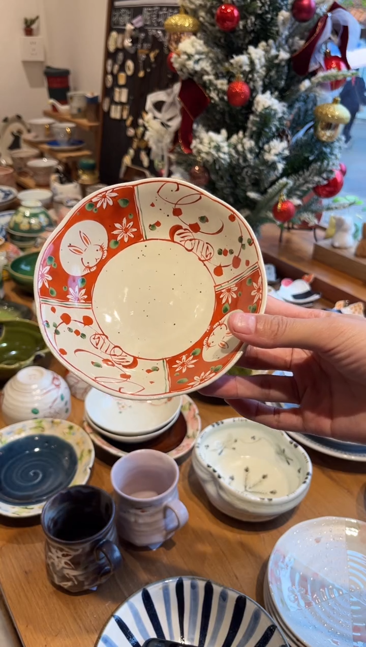 瓷片赤绘樱花兔小钵-兔个吉利