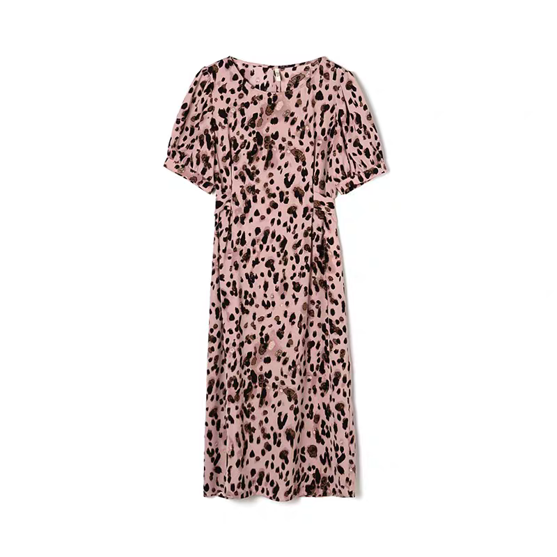 D370拼色五分袖夏季新款收腰显瘦气质圆领中长款连衣裙