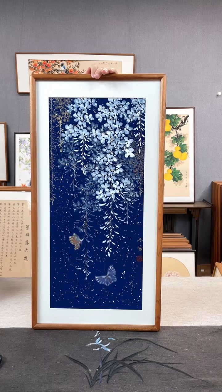 【闪购商品】国画闫冬雪-手绘带框作品-35*68-
