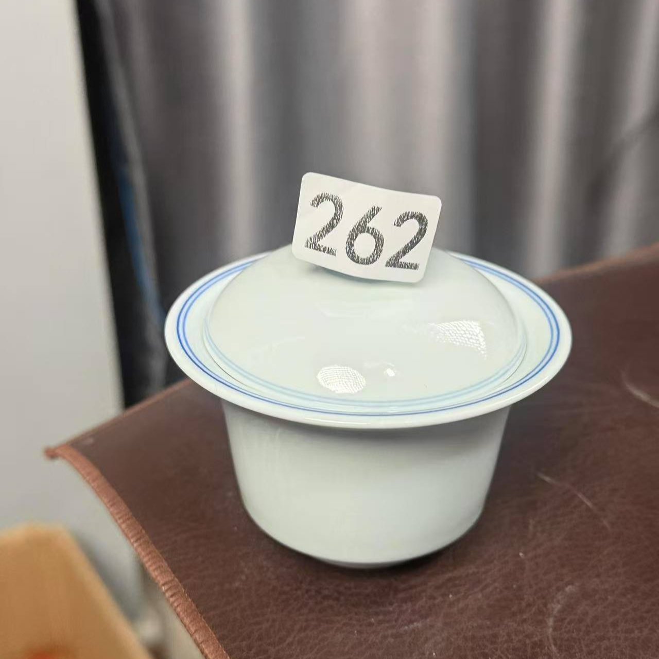 柴窑有瑕疵素胎盖碗110cc