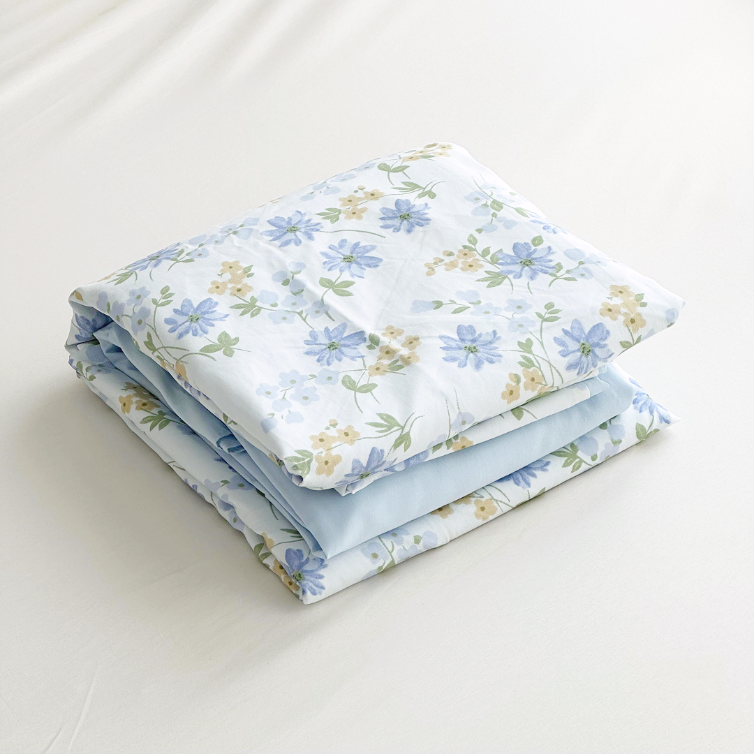 【京かわ会社】莱赛尔天丝高端轻奢四件套  落樱蓝