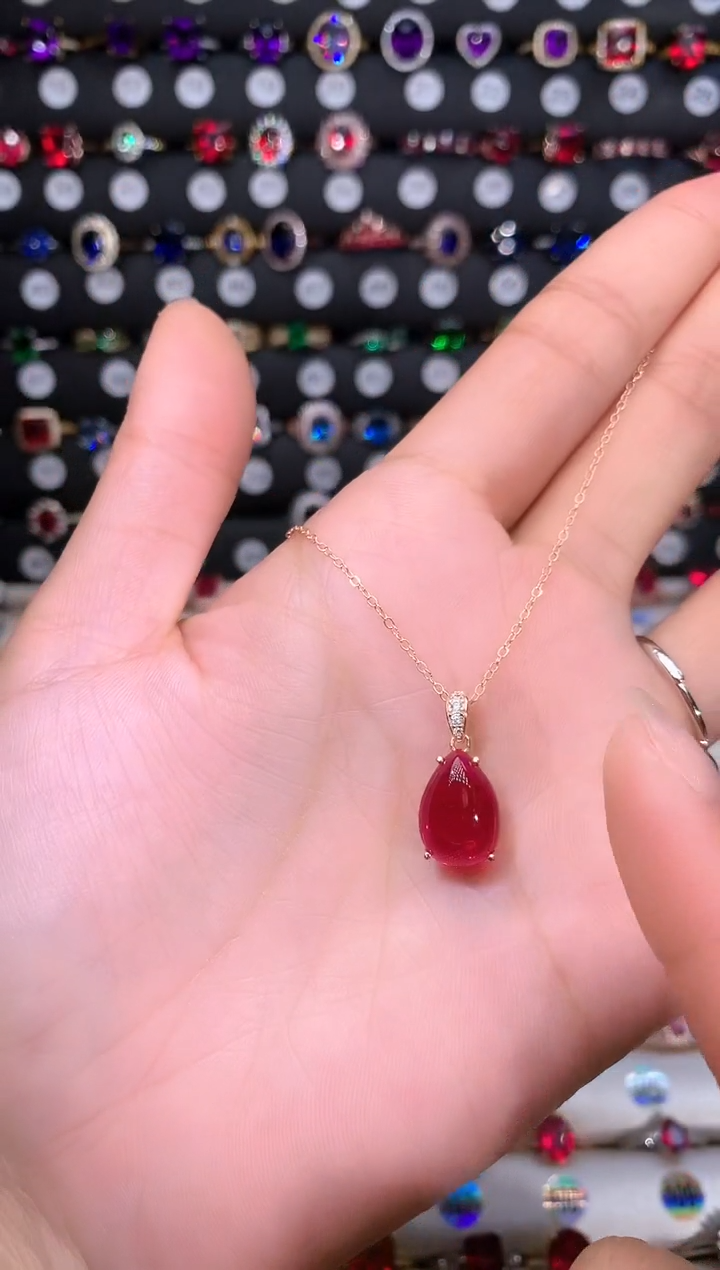 【闪购商品】红宝石吊坠(赠链)银S925镶嵌玫瑰金蛋面
