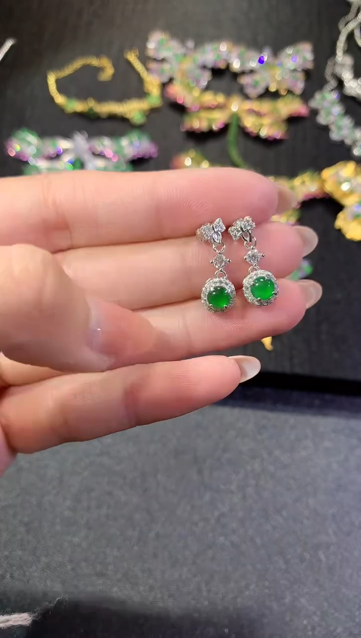 【闪购商品】翡翠耳饰银S925镶嵌156耳饰（多样性发货一件